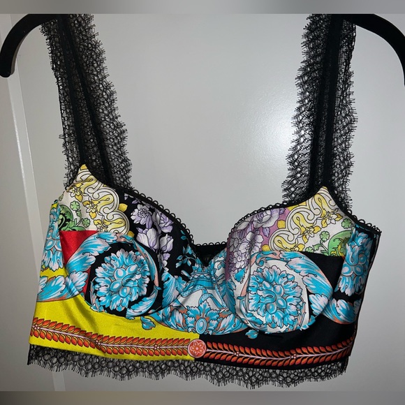 Versace silk NWOT bralette baroque size 42 New multi colored - Picture 2 of 8